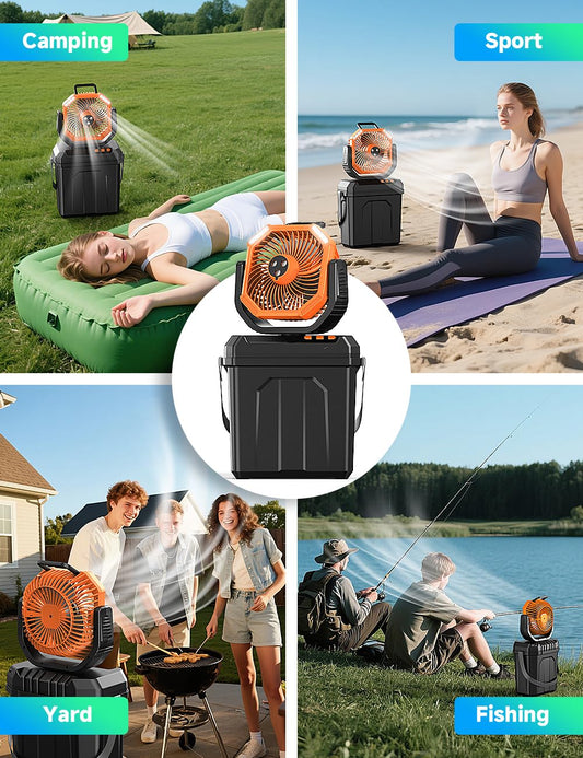 WAROUS Climatiseur Mobile ave Seau de 6L,20000mAh Batterie Ventilateur Brumisation,Ventilateur Camping Portable avec Télécommande,4 Vitesses,Lumière LED, pour Camping Voyage Maison Intérieur