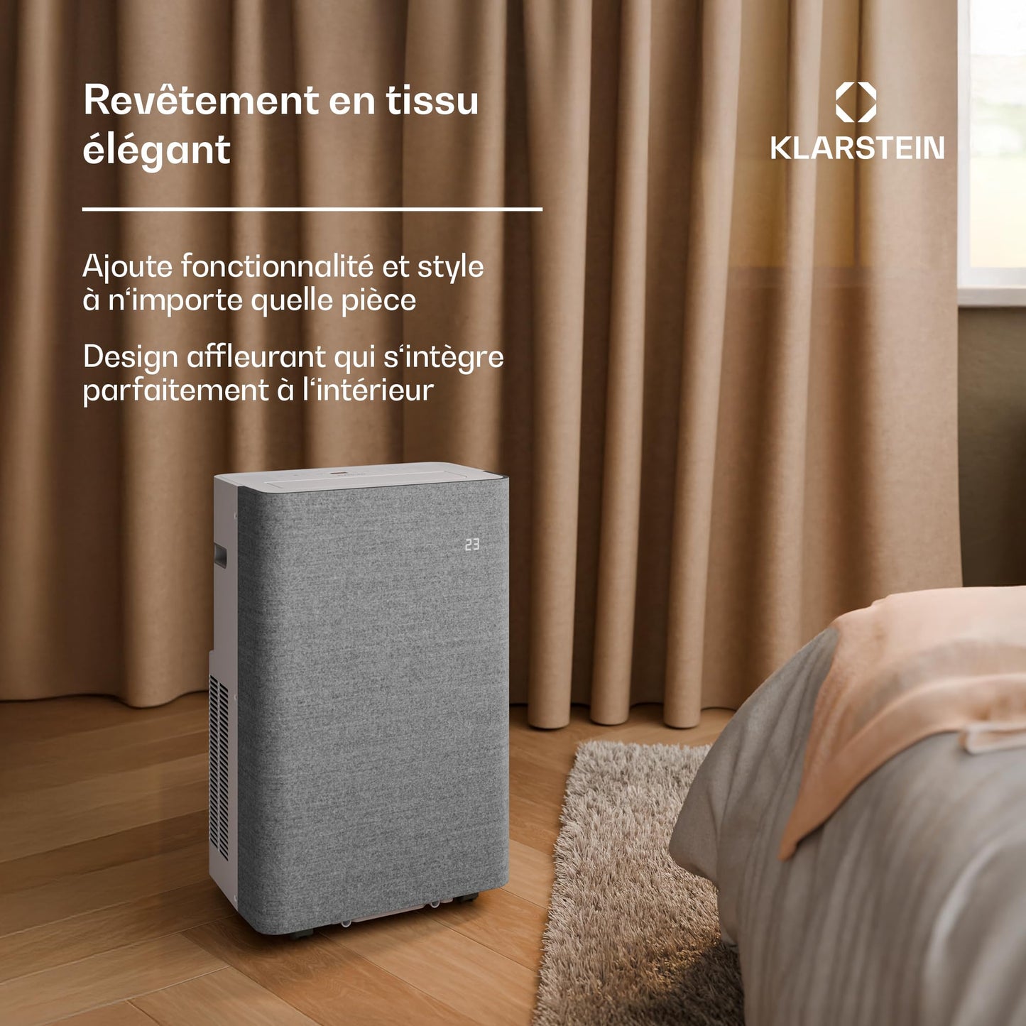 Klarstein AireLux Climatiseur Mobile – 14000 BTU, Pour Pièces Jusqu'à 51 m², Contrôle par Appli & Vocal, 4-en-1 Refroidissement, Déshumidificateur, Ventilateur & Mode Nuit, Kit Fenêtre Inclus, Gris