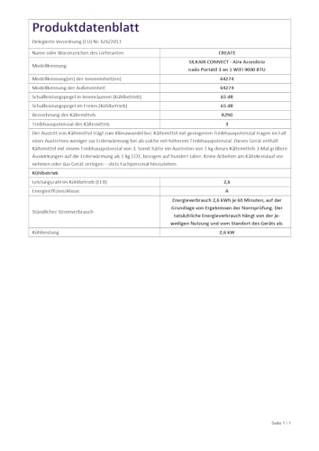CREATE/SILKAIR CONNECT/Climatiseur mobile 3 en 1 WiFi 9000 BTU Noir /