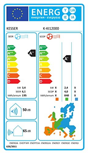 KESSER® Climatisation SET réversible - Climatiseur avec fonction WiFi/Application - Refroidissement A++/ Chauffage A+, Fluide réfrigérant R32 - Écran LCD, Split 12000 BTU/h / 3400 Watt - Anthrazit