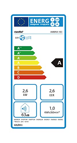 COMFEE' Climatiseur portable 9000 BTU/H, AMBRA 10C, 2,6 kW, 25㎡/68 m³, 3 en 1 climatiseur portable, ventilateur, refroidissement, déshumidification, 24H minuteur, mode de sommeil, fonction suivi