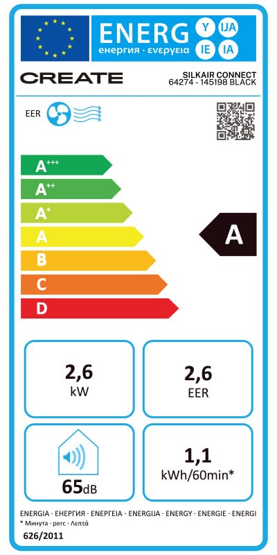 CREATE/SILKAIR CONNECT/Climatiseur mobile 3 en 1 WiFi 9000 BTU Noir /