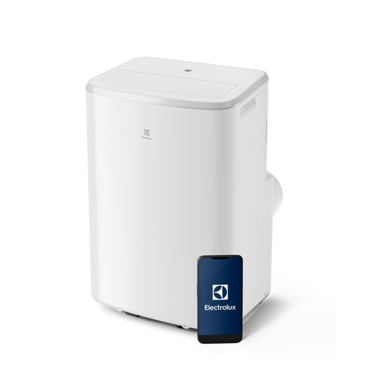Electrolux EXP28U340HW Climatiseur Portable, Capacité de Refroidissement 2,8 kW, Technologie R290 Écologique, Fonctionnement Silencieux 64 dB, Mode Déshumidification, Couleur Blanche