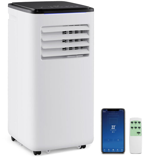COSTWAY Climatiseur Mobile Silencieux 9000 BTU, 5 EN 1 Climatiseur Portable Wifi, Chauffage, Déshumidificateur, Ventilateur, Mode Nuit, Séchage, Minuterie 24H, Clim Mobile pour Chambre jusqu'à 20㎡