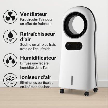 NIKLAS - Climatiseur Mobile 110W 4 en 1 : Ventilateur, Rafraichisseur, Humidificateur d'air sur roues 3 Vitesses