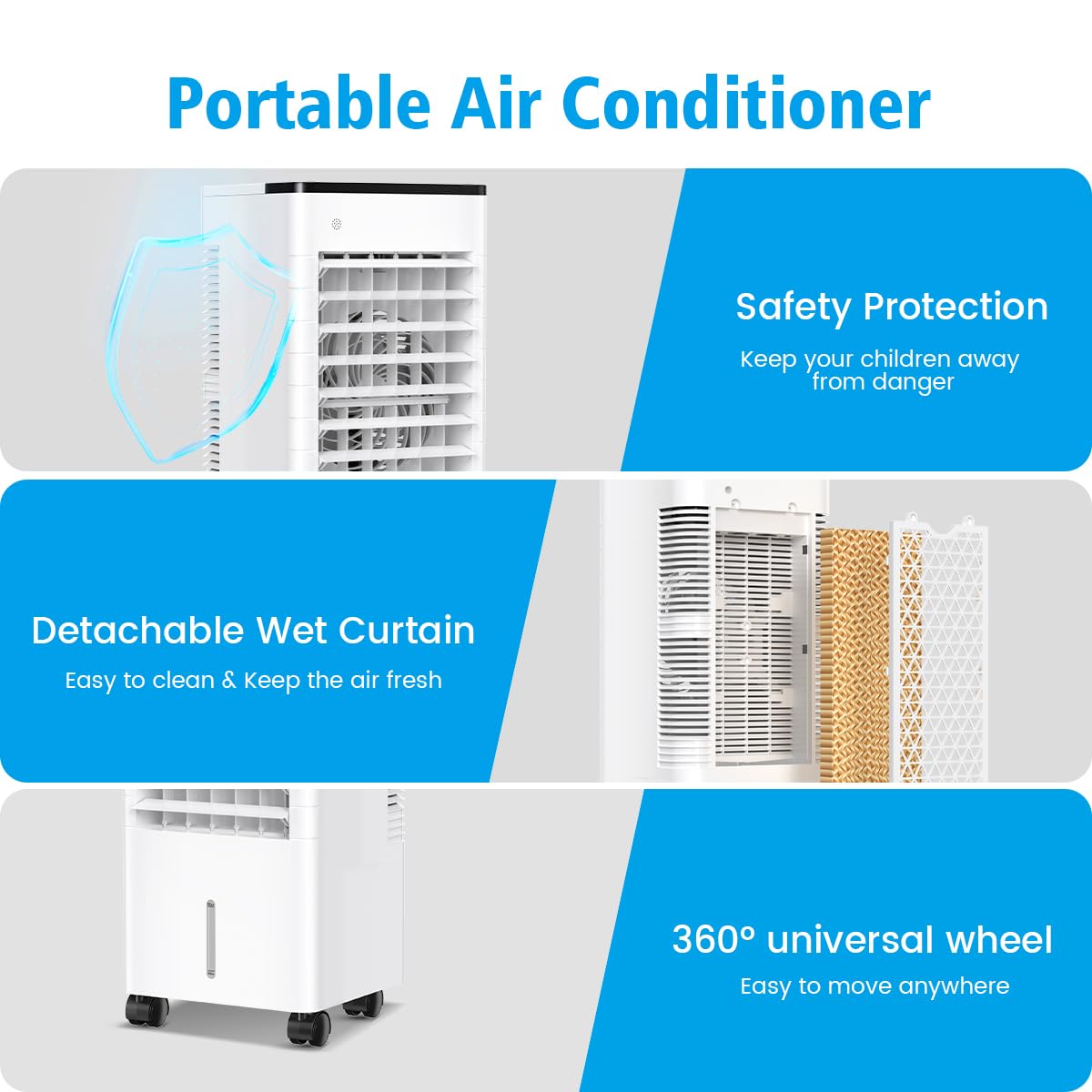 Climatiseur Mobile Silencieux, 6L Refroidisseur d'air Climatiseurs Portables Économie d'énergie Ventilateur Humidificateur, 3 Vitesses/Modes, Télécommande, 1-15H Minuterie, pour Maison Bureau Chambre