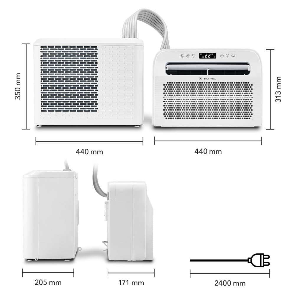 TROTEC PAC C 1500 S - Climatiseur mobile de camping 3 en 1 connecté Wi-Fi : refroidissement, déshumidification & ventilation, 1.500 W, réservoir 4,4L, idéal : tente, camping-car, caravane, mobil home