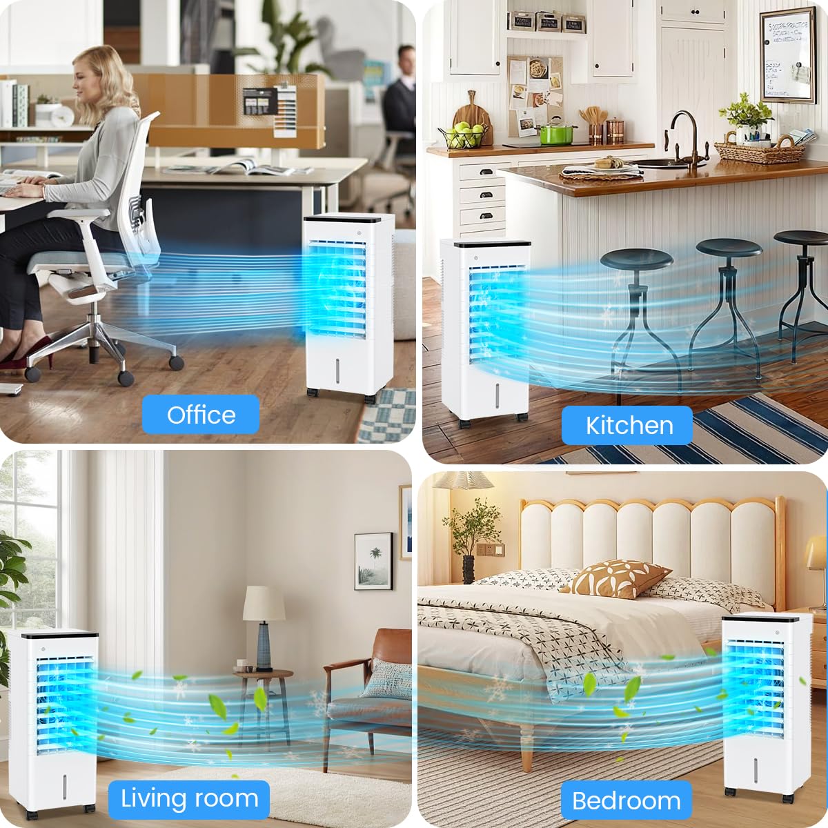 Climatiseur Mobile Silencieux, 6L Refroidisseur d'air Climatiseurs Portables Économie d'énergie Ventilateur Humidificateur, 3 Vitesses/Modes, Télécommande, 1-15H Minuterie, pour Maison Bureau Chambre