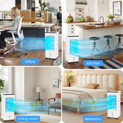 Climatiseur Mobile Silencieux, 6L Refroidisseur d'air Climatiseurs Portables Économie d'énergie Ventilateur Humidificateur, 3 Vitesses/Modes, Télécommande, 1-15H Minuterie, pour Maison Bureau Chambre