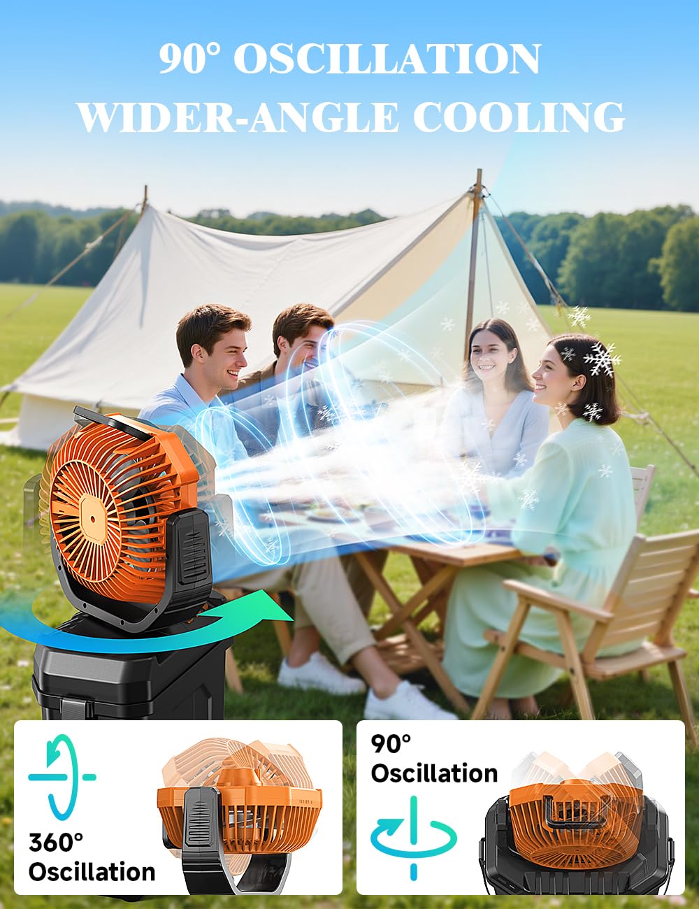 WAROUS Climatiseur Mobile ave Seau de 6L,20000mAh Batterie Ventilateur Brumisation,Ventilateur Camping Portable avec Télécommande,4 Vitesses,Lumière LED, pour Camping Voyage Maison Intérieur