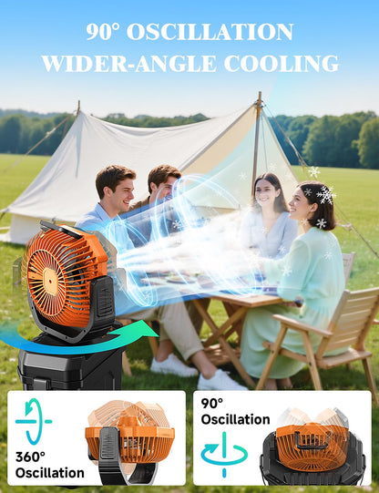 WAROUS Climatiseur Mobile ave Seau de 6L,20000mAh Batterie Ventilateur Brumisation,Ventilateur Camping Portable avec Télécommande,4 Vitesses,Lumière LED, pour Camping Voyage Maison Intérieur