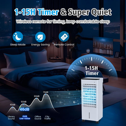 Climatiseur Mobile Silencieux, 6L Refroidisseur d'air Climatiseurs Portables Économie d'énergie Ventilateur Humidificateur, 3 Vitesses/Modes, Télécommande, 1-15H Minuterie, pour Maison Bureau Chambre