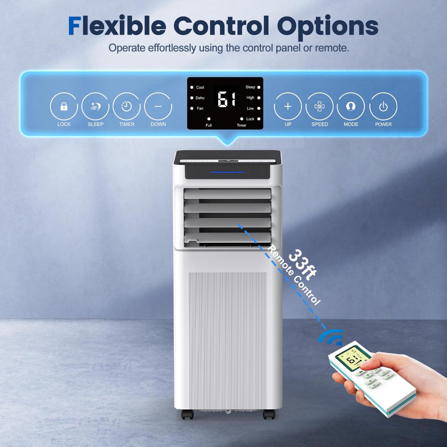 Climatiseur portable, 10 000 BTU AC portable jusqu'à 40 m², unité AC 3 en 1 avec modes refroidissement, déshumidificateur et ventilateur, télécommande et minuterie 24 h, unité AC pour chambres, salons