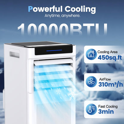Climatiseur portable, 10 000 BTU AC portable jusqu'à 40 m², unité AC 3 en 1 avec modes refroidissement, déshumidificateur et ventilateur, télécommande et minuterie 24 h, unité AC pour chambres, salons