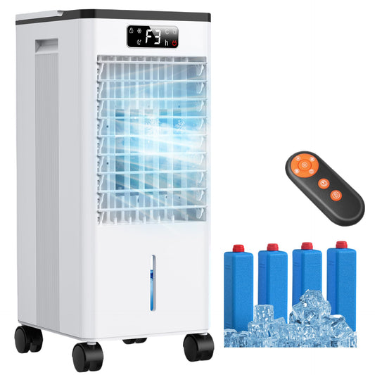 Climatiseur portable Max 7,5 L-refroidissement évaporatif à cristaux de glace, grand réservoir, télécommande, 3 vitesses, orientable 60°/120°, minuterie 1-12h, faible consommation, silencieux, pour