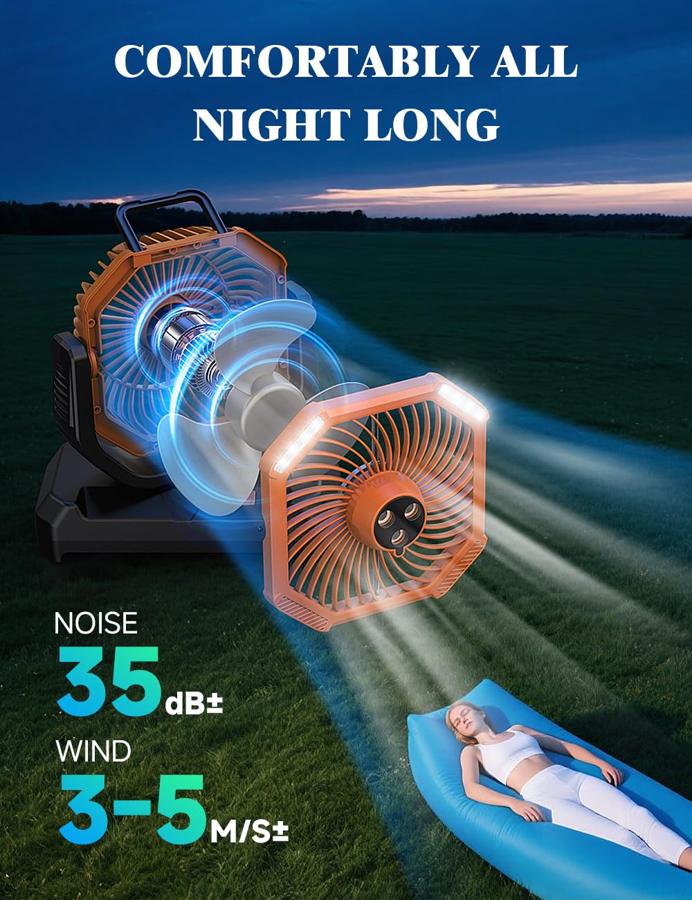 WAROUS Climatiseur Mobile ave Seau de 6L,20000mAh Batterie Ventilateur Brumisation,Ventilateur Camping Portable avec Télécommande,4 Vitesses,Lumière LED, pour Camping Voyage Maison Intérieur