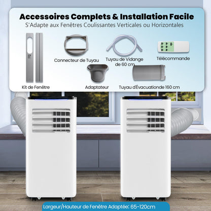 RELAX4LIFE Climatiseur Mobile 9000 BTU, 5 EN 1 Froid/Vent/Déshumi/Chauffage/Sommeil, 16-32℃, Climatiseur Mobile avec Evacuation, Clim Chambre Silencieux 9000 BTU, 20 ㎡, WIFI, Kit de Fenêtre