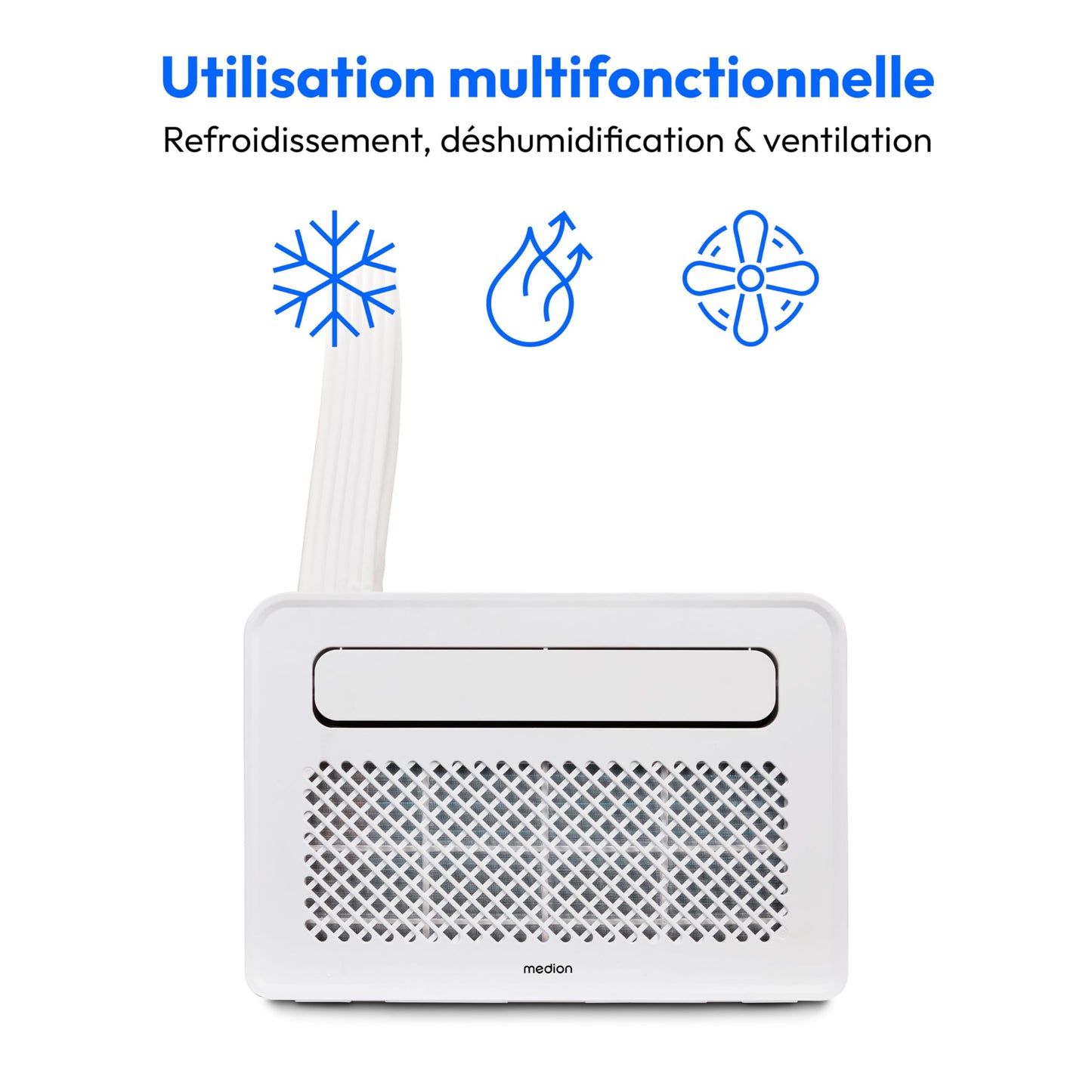 MEDION Smart Climatiseur Split P502 (5000 BTU, 3-en-1, Refroidir, Déshumidification, Ventilation, pour caravane, camping-car, kit de joint de fenêtre, mode sommeil, contrôle Wifi, Écran, MD 37735)
