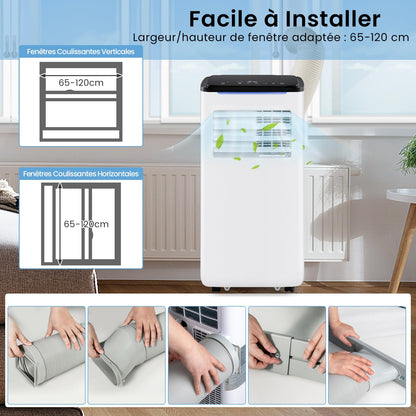 COSTWAY Climatiseur Mobile Silencieux 9000 BTU, 5 EN 1 Climatiseur Portable Wifi, Chauffage, Déshumidificateur, Ventilateur, Mode Nuit, Séchage, Minuterie 24H, Clim Mobile pour Chambre jusqu'à 20㎡