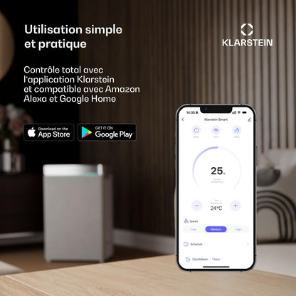 Klarstein AireLux Climatiseur Mobile – 14000 BTU, Pour Pièces Jusqu'à 51 m², Contrôle par Appli & Vocal, 4-en-1 Refroidissement, Déshumidificateur, Ventilateur & Mode Nuit, Kit Fenêtre Inclus, Gris