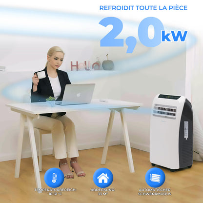 SereneLife Climatiseur Mobile Silencieux,7K BTU, Climatiseur Portable 3-en-1 avec Fonction Déshumidificateur Intégrée, Mode Ventilateur, Télécommande, Kit d'Évacuation Complet pour Fenêtre,Blanc