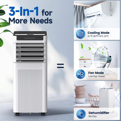 Climatiseur portable, 10 000 BTU AC portable jusqu'à 40 m², unité AC 3 en 1 avec modes refroidissement, déshumidificateur et ventilateur, télécommande et minuterie 24 h, unité AC pour chambres, salons