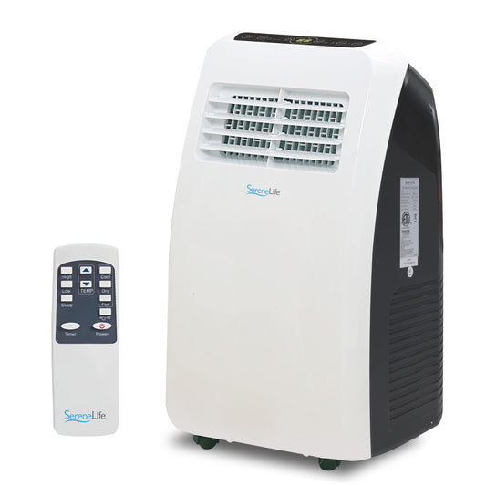 SereneLife Climatiseur Mobile Silencieux,7K BTU, Climatiseur Portable 3-en-1 avec Fonction Déshumidificateur Intégrée, Mode Ventilateur, Télécommande, Kit d'Évacuation Complet pour Fenêtre,Blanc