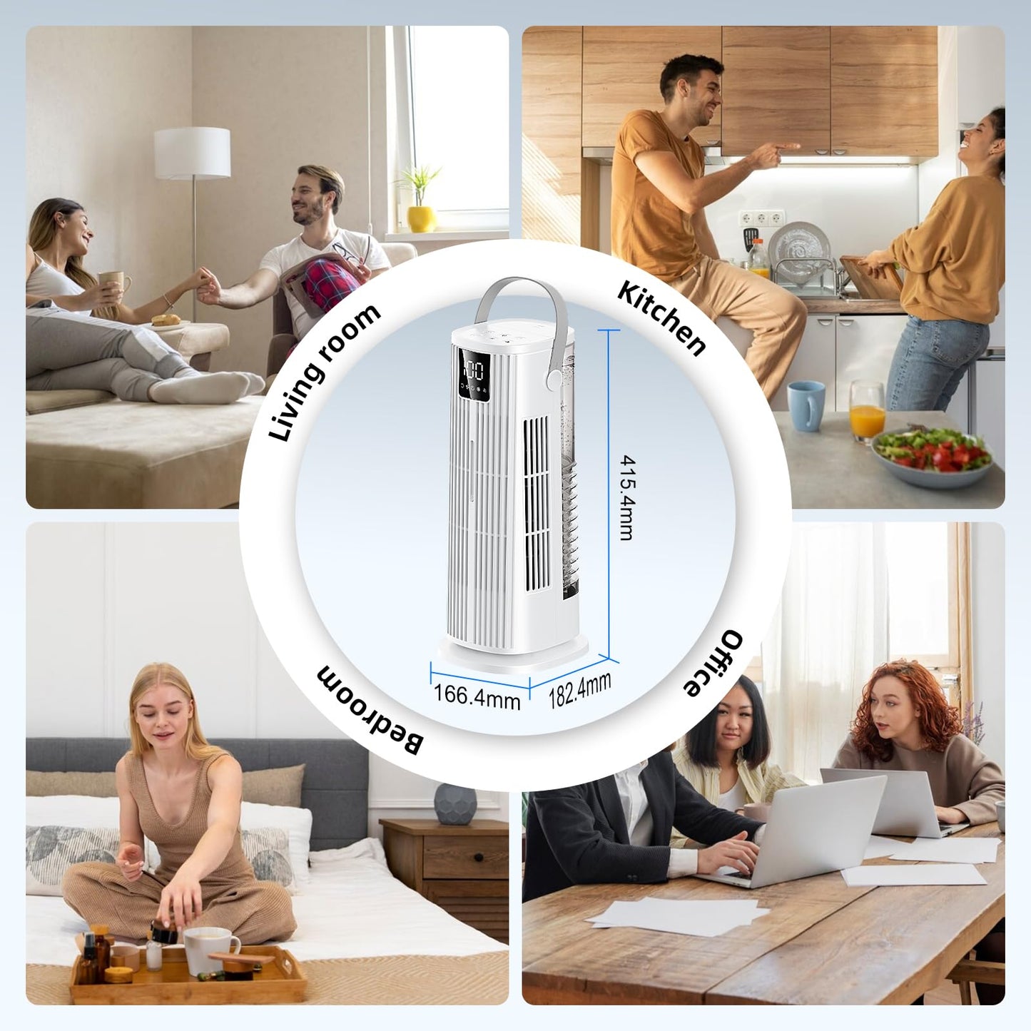 Climatiseurs Portables 1350ML Climatiseur Mobile,Rafraichisseur d'air Silencieux 36W Faible Conso,4 Vitesses 2 Modes de Pulvérisation, 12H Minuterie,120° Oscillation Télécommande pour Chambre,Cuisine