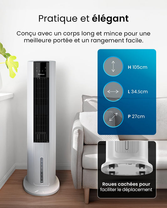 Pro Breeze OmniAir Rafraichisseur d’Air 7L 3en1, 7 Vitesses, 3 Modes, Oscillant, Minuterie 10h, Climatiseur Mobile Sans Évacuation, Silencieux, Sans Conduit, Ventilateur Refroidisseur d'Air