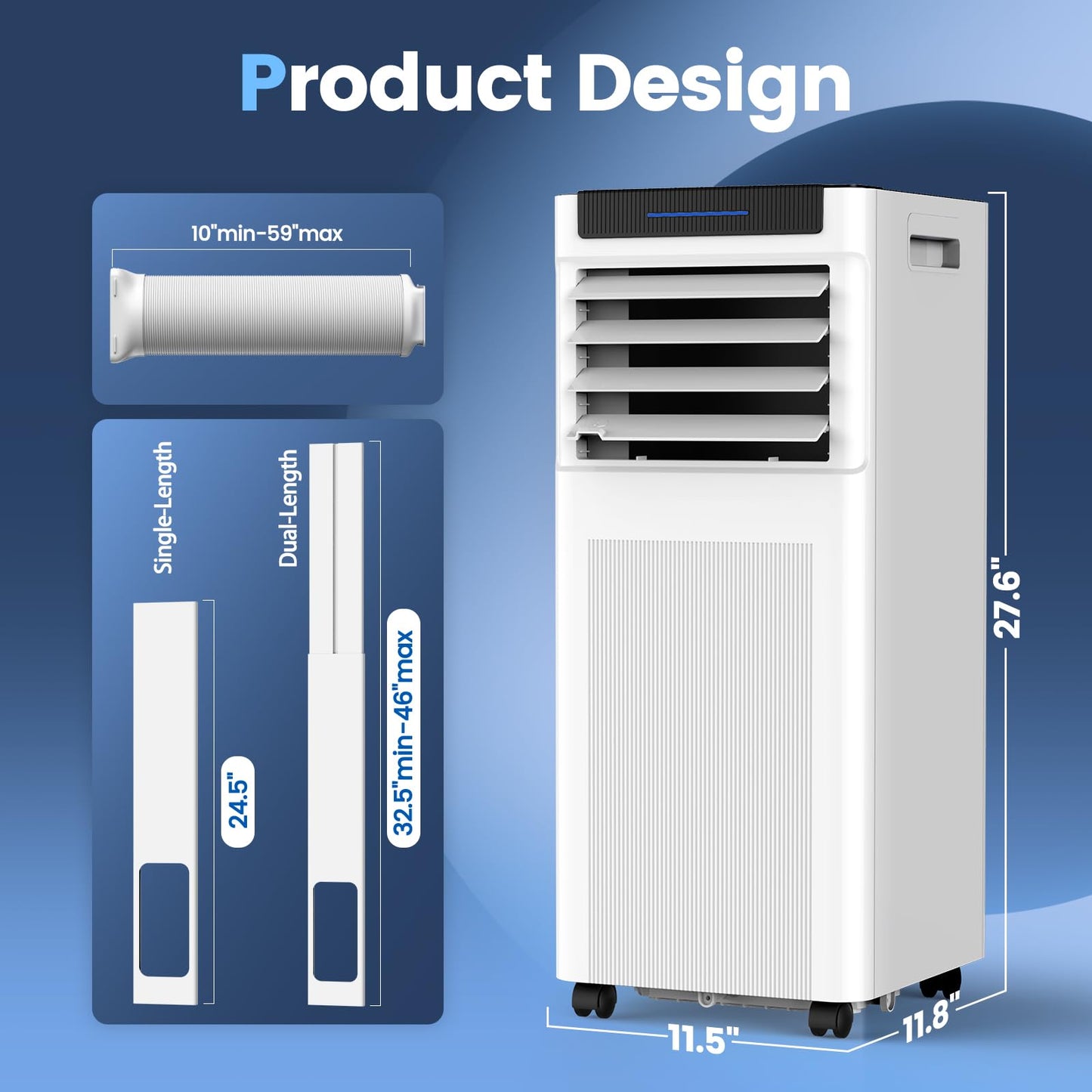 Climatiseur portable, 10 000 BTU AC portable jusqu'à 40 m², unité AC 3 en 1 avec modes refroidissement, déshumidificateur et ventilateur, télécommande et minuterie 24 h, unité AC pour chambres, salons