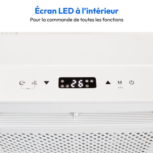 MEDION Smart Climatiseur Split P502 (5000 BTU, 3-en-1, Refroidir, Déshumidification, Ventilation, pour caravane, camping-car, kit de joint de fenêtre, mode sommeil, contrôle Wifi, Écran, MD 37735)