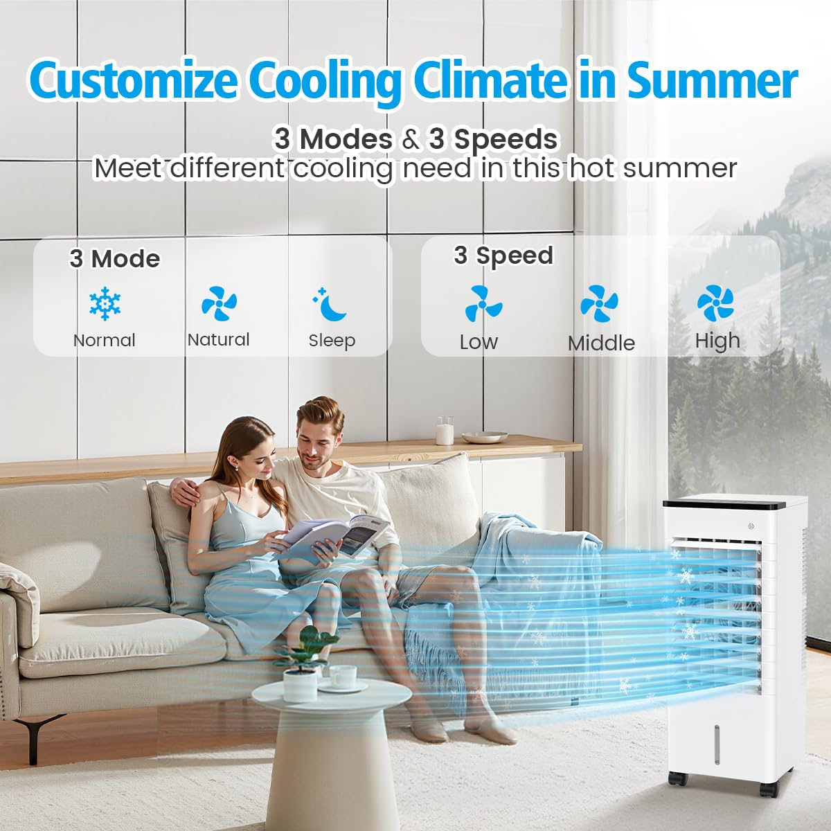 Climatiseur Mobile Silencieux, 6L Refroidisseur d'air Climatiseurs Portables Économie d'énergie Ventilateur Humidificateur, 3 Vitesses/Modes, Télécommande, 1-15H Minuterie, pour Maison Bureau Chambre