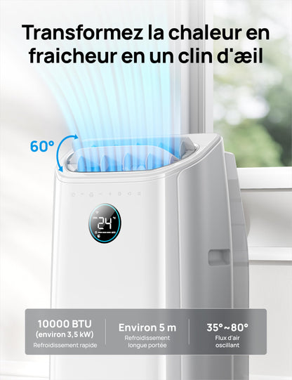 Dreo Climatiseur portable 10 000 BTU pour chambre, refroidissement sans drainage, silencieux, contrôle par application/voix, minuterie 24h, avec ventilateur et déshumidificateur