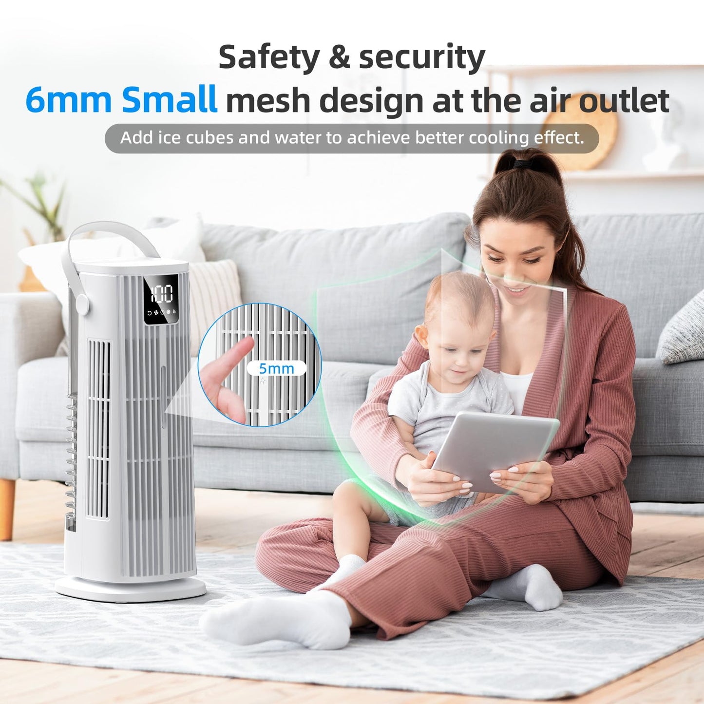 Climatiseurs Portables 1350ML Climatiseur Mobile,Rafraichisseur d'air Silencieux 36W Faible Conso,4 Vitesses 2 Modes de Pulvérisation, 12H Minuterie,120° Oscillation Télécommande pour Chambre,Cuisine