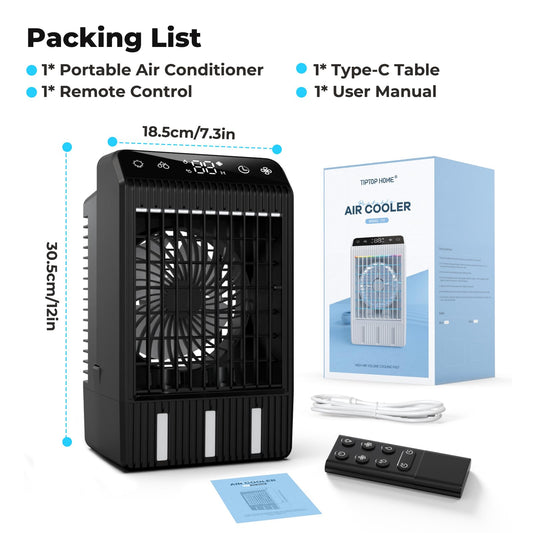 Climatiseur Mobile avec Ecran, 1000 ml Refroidisseur D'air, 4-EN-1 Ventilateur Humidificateur Mini Clim avec Double Pulvérisation et Lumière, 4 Vitesses de Synchronisation Climatiseurs Portables