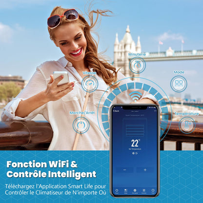 RELAX4LIFE Climatiseur Mobile 9000 BTU, 5 EN 1 Froid/Vent/Déshumi/Chauffage/Sommeil, 16-32℃, Climatiseur Mobile avec Evacuation, Clim Chambre Silencieux 9000 BTU, 20 ㎡, WIFI, Kit de Fenêtre
