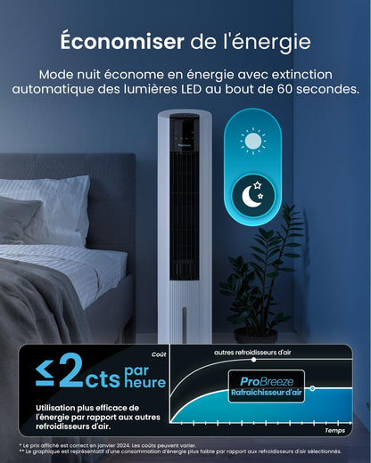 Pro Breeze OmniAir Rafraichisseur d’Air 7L 3en1, 7 Vitesses, 3 Modes, Oscillant, Minuterie 10h, Climatiseur Mobile Sans Évacuation, Silencieux, Sans Conduit, Ventilateur Refroidisseur d'Air