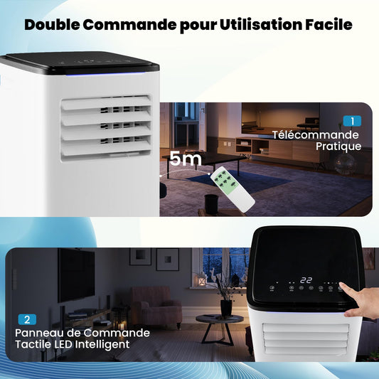 RELAX4LIFE Climatiseur Mobile 9000 BTU, 5 EN 1 Froid/Vent/Déshumi/Chauffage/Sommeil, 16-32℃, Climatiseur Mobile avec Evacuation, Clim Chambre Silencieux 9000 BTU, 20 ㎡, WIFI, Kit de Fenêtre