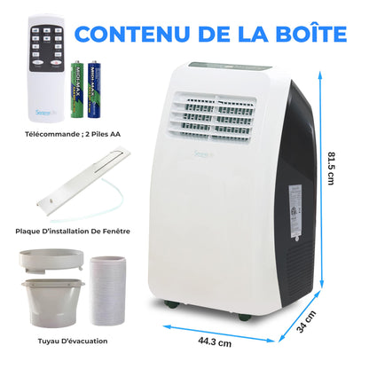 SereneLife Climatiseur Mobile Silencieux,7K BTU, Climatiseur Portable 3-en-1 avec Fonction Déshumidificateur Intégrée, Mode Ventilateur, Télécommande, Kit d'Évacuation Complet pour Fenêtre,Blanc