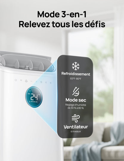 Dreo Climatiseur portable 10 000 BTU pour chambre, refroidissement sans drainage, silencieux, contrôle par application/voix, minuterie 24h, avec ventilateur et déshumidificateur
