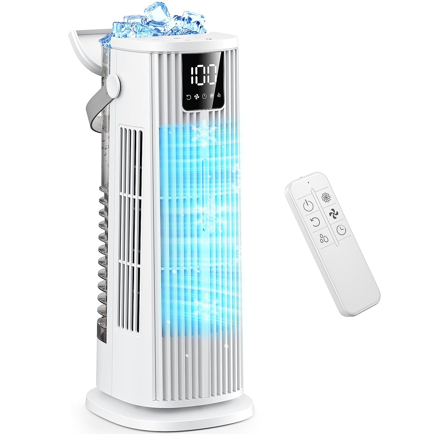 Climatiseurs Portables 1350ML Climatiseur Mobile,Rafraichisseur d'air Silencieux 36W Faible Conso,4 Vitesses 2 Modes de Pulvérisation, 12H Minuterie,120° Oscillation Télécommande pour Chambre,Cuisine