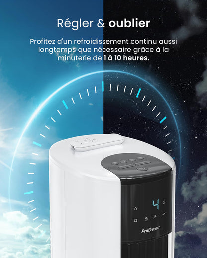 Pro Breeze OmniAir Rafraichisseur d’Air 7L 3en1, 7 Vitesses, 3 Modes, Oscillant, Minuterie 10h, Climatiseur Mobile Sans Évacuation, Silencieux, Sans Conduit, Ventilateur Refroidisseur d'Air