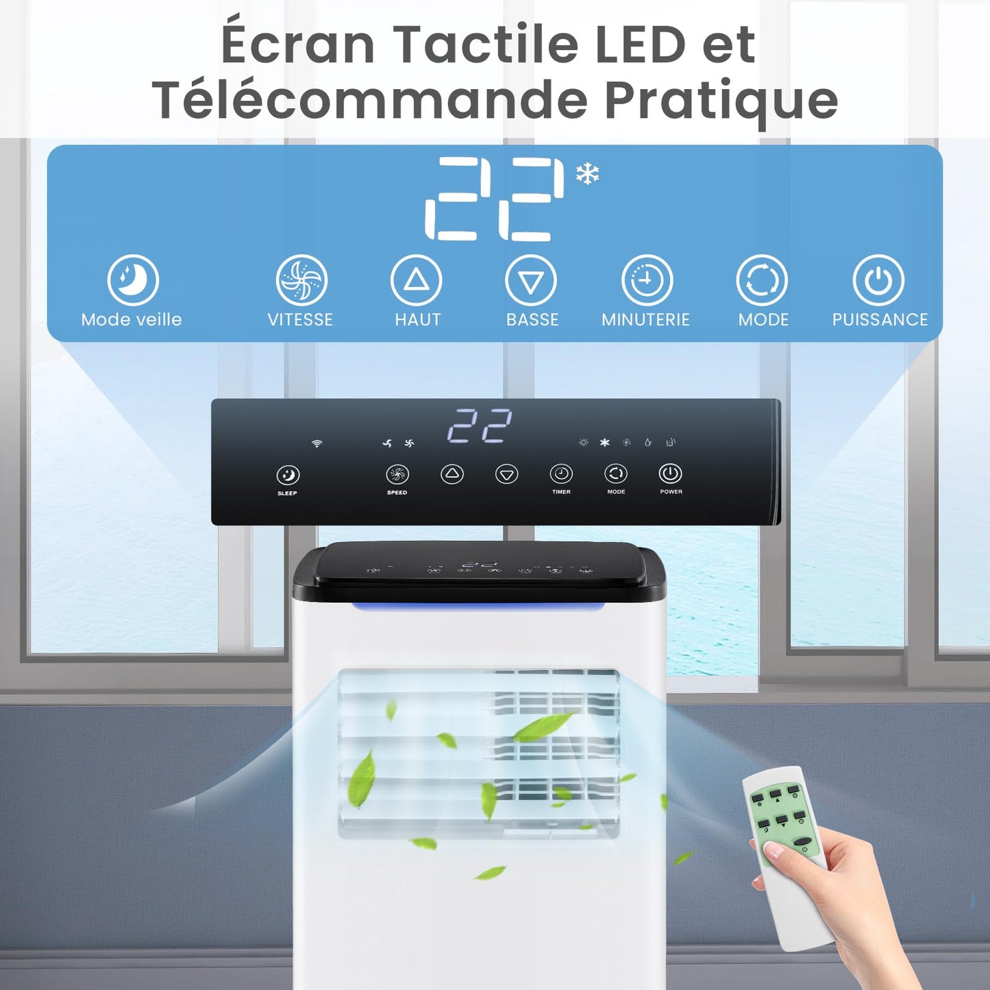 COSTWAY Climatiseur Mobile Silencieux 9000 BTU, 5 EN 1 Climatiseur Portable Wifi, Chauffage, Déshumidificateur, Ventilateur, Mode Nuit, Séchage, Minuterie 24H, Clim Mobile pour Chambre jusqu'à 20㎡