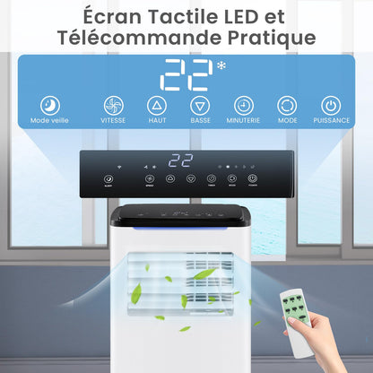 COSTWAY Climatiseur Mobile Silencieux 9000 BTU, 5 EN 1 Climatiseur Portable Wifi, Chauffage, Déshumidificateur, Ventilateur, Mode Nuit, Séchage, Minuterie 24H, Clim Mobile pour Chambre jusqu'à 20㎡