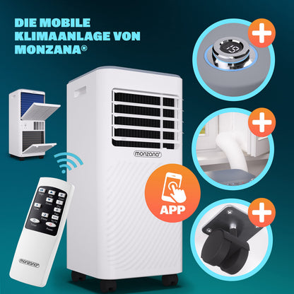 MONZANA® Climatiseur mobile MZKA2600 Tuyau d'évacuation 9000 BTU 4en1 1000W Alexa Déshumidificateur Kit volet roulant