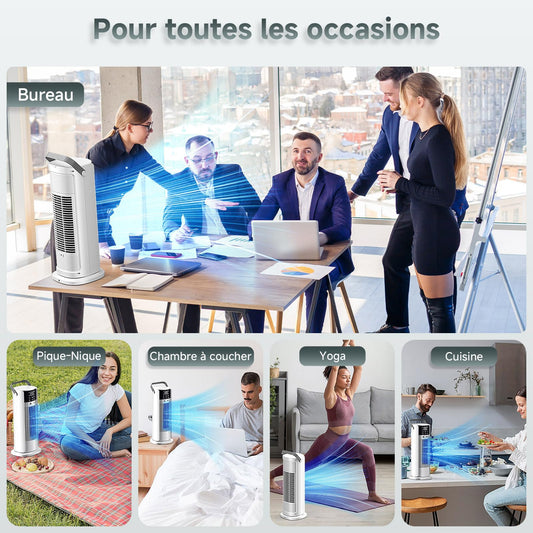 Climatiseur Mobile 5 en 1 avec Brumisation - Rafraîchisseur d'Air Silencieux, 4 Vitesses Confort Vent Naturel, 700ML Réservoir, Télécommande, Oscillation 90°, Tension 12V Disponible