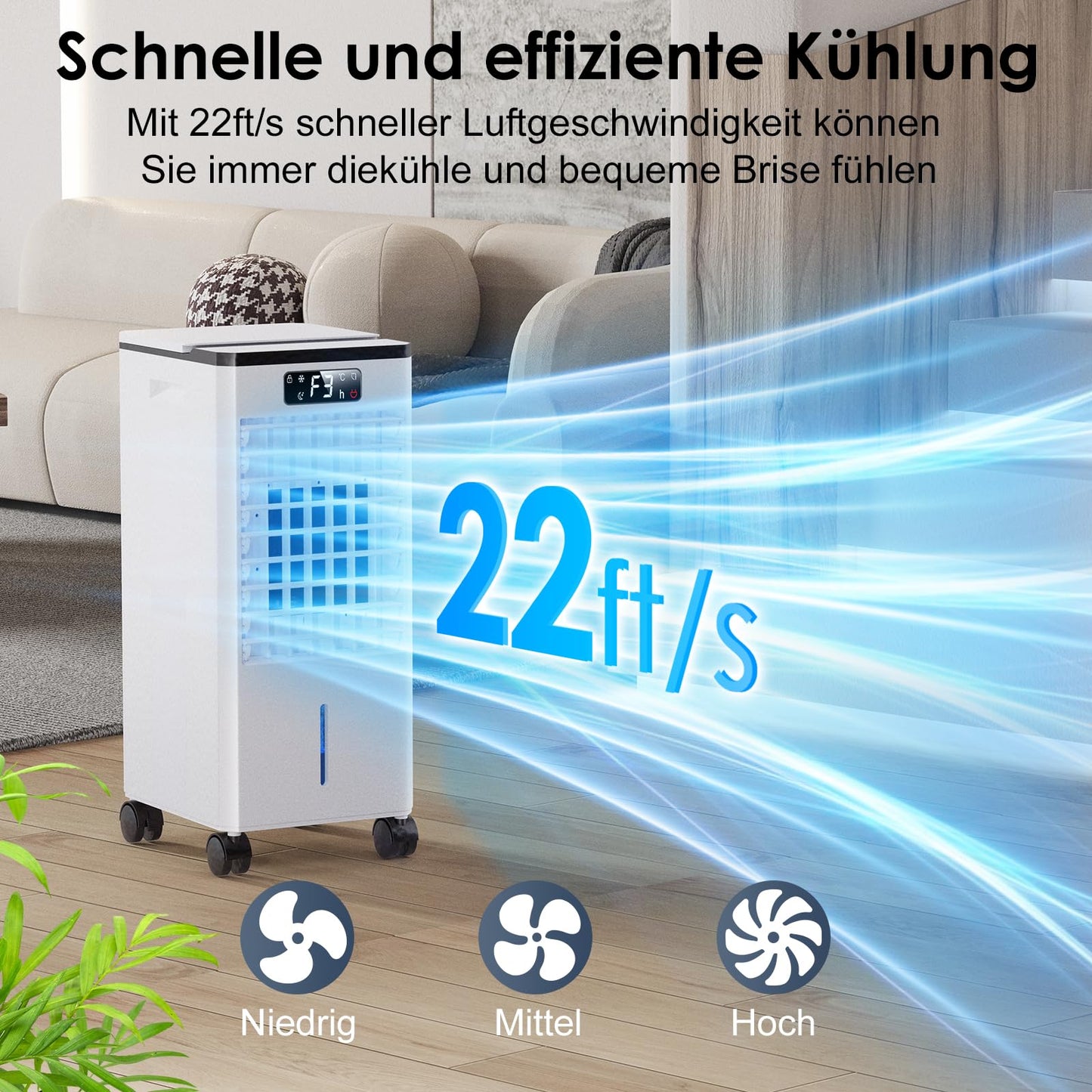 Climatiseur portable Max 7,5 L-refroidissement évaporatif à cristaux de glace, grand réservoir, télécommande, 3 vitesses, orientable 60°/120°, minuterie 1-12h, faible consommation, silencieux, pour