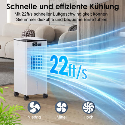 Climatiseur portable Max 7,5 L-refroidissement évaporatif à cristaux de glace, grand réservoir, télécommande, 3 vitesses, orientable 60°/120°, minuterie 1-12h, faible consommation, silencieux, pour