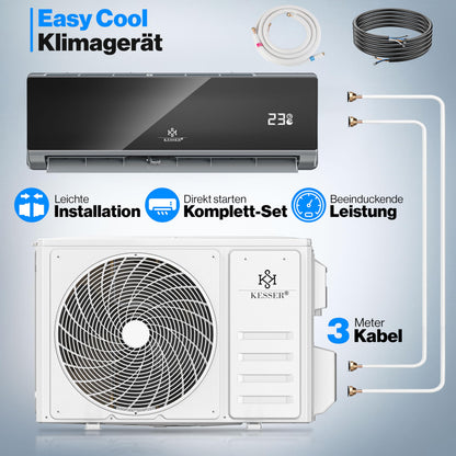 KESSER® Climatisation SET réversible - Climatiseur avec fonction WiFi/Application - Refroidissement A++/ Chauffage A+, Fluide réfrigérant R32 - Écran LCD, Split 12000 BTU/h / 3400 Watt - Anthrazit