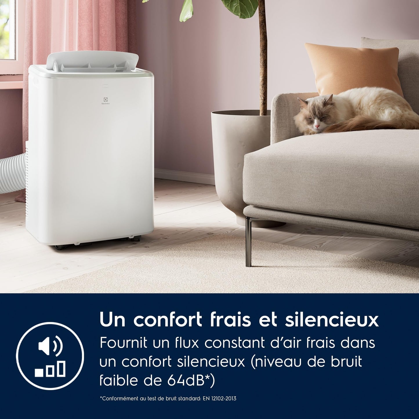 Electrolux EXP28U340HW Climatiseur Portable, Capacité de Refroidissement 2,8 kW, Technologie R290 Écologique, Fonctionnement Silencieux 64 dB, Mode Déshumidification, Couleur Blanche